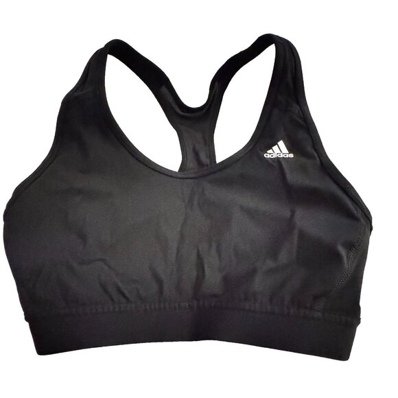 Adidas Padded Sports Bra Trefoil Mesh Racerback Black Medium Support Preowned - Picture 1 of 4